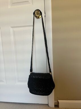 Talbots Black Woven Leather Crossbody